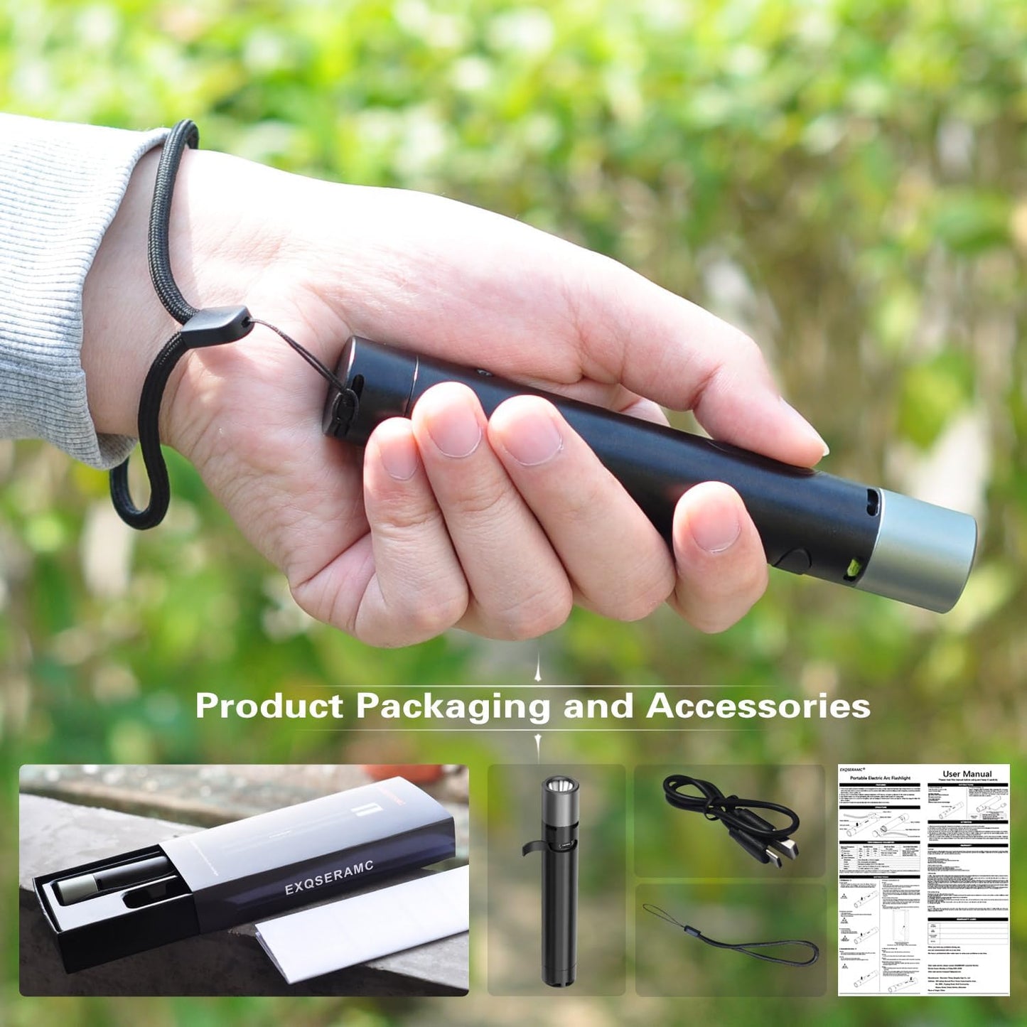 Portable EDC Bright Tactical Flashlight with Lighter Alarm，Powerful 500 Lumen,150m Throw, USB C 5v Small Rechargeable Travel Torch for Walking Camping Fishing Riding Emergency Pocket LED Flash Light