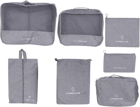 Holibanna 7Pcs Travel Packing Cubes Zipper Clothing Storage Pouches for Luggage Organization Travel Accessories for Clothes Shoes and Makeup Grey