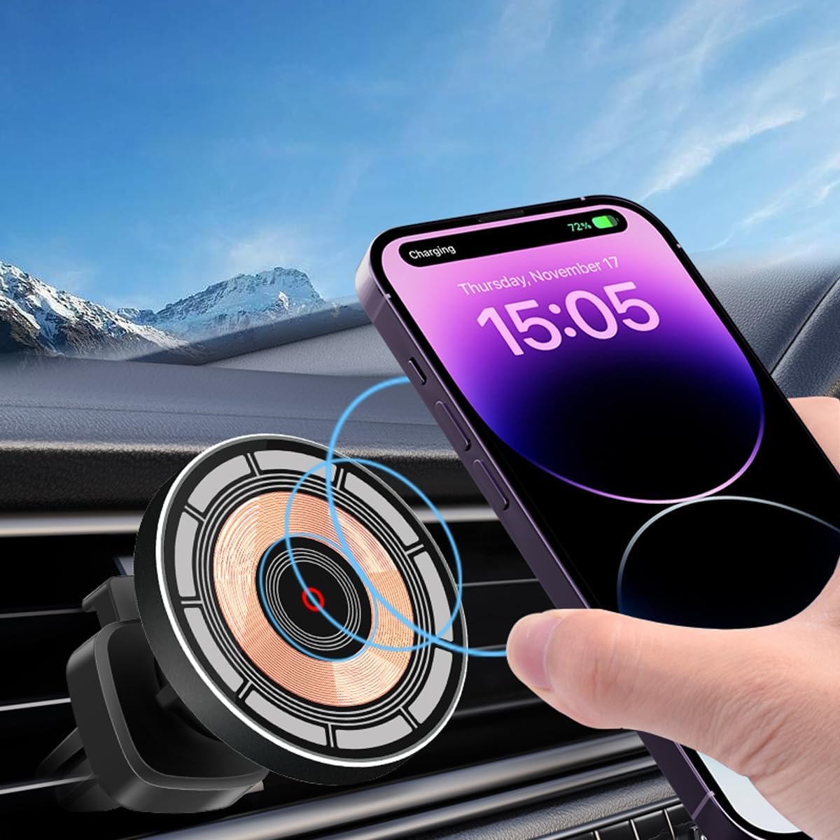 for MagSafe Car Mount Charger, 15W Fast Charging Magnetic Wireless Car Charger, Magnetic Phone Mount Holder for Magsafe Charger Car Phone Holder Vent Fits iPhone 15 14 13 12