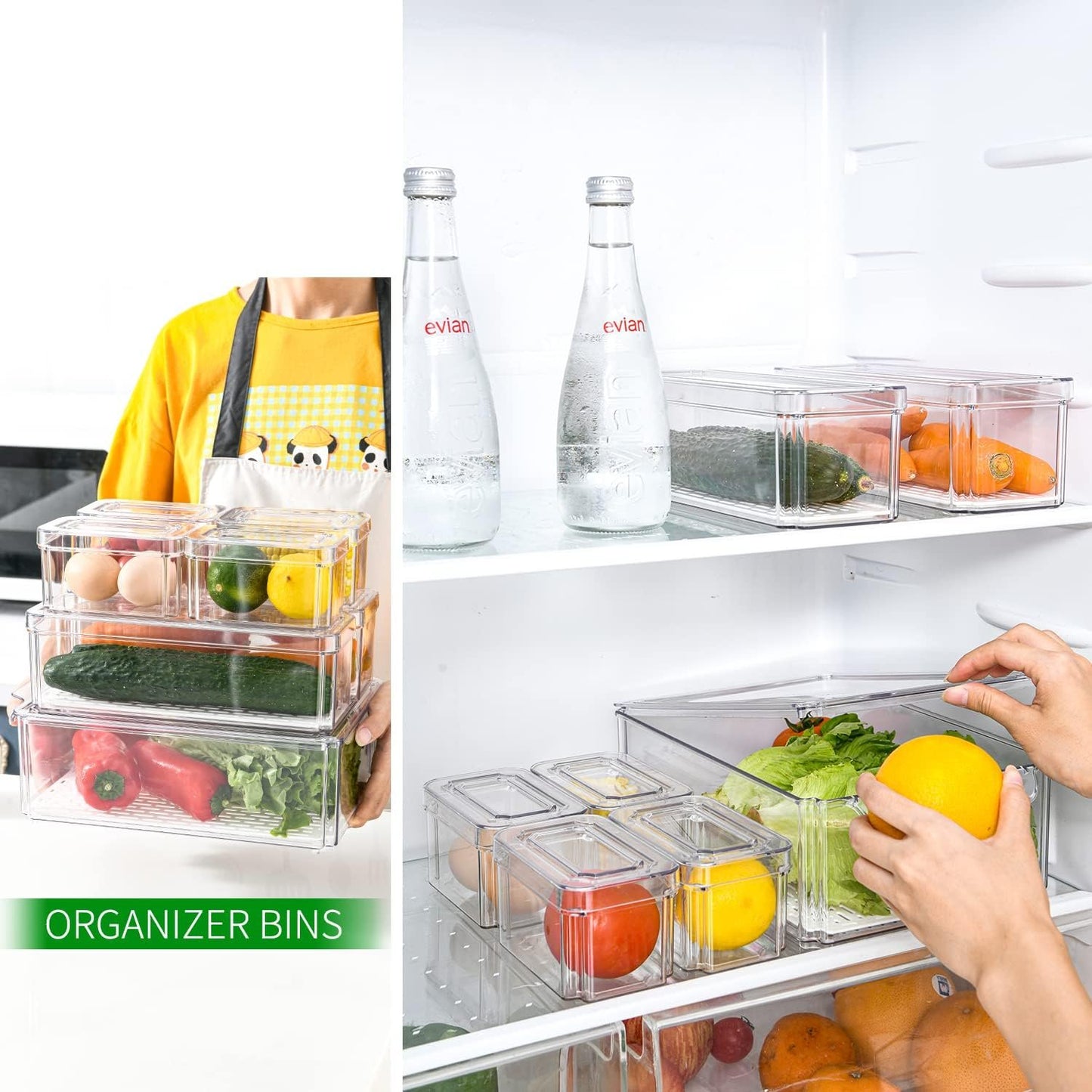 Pure Future 10-Pack Fridge Organizers and Storage - Stackable Refrigerator Bins with Lids, BPA-Free Clear Fruit Storage Produce Saver Containers for Vegetables, Food & Drinks