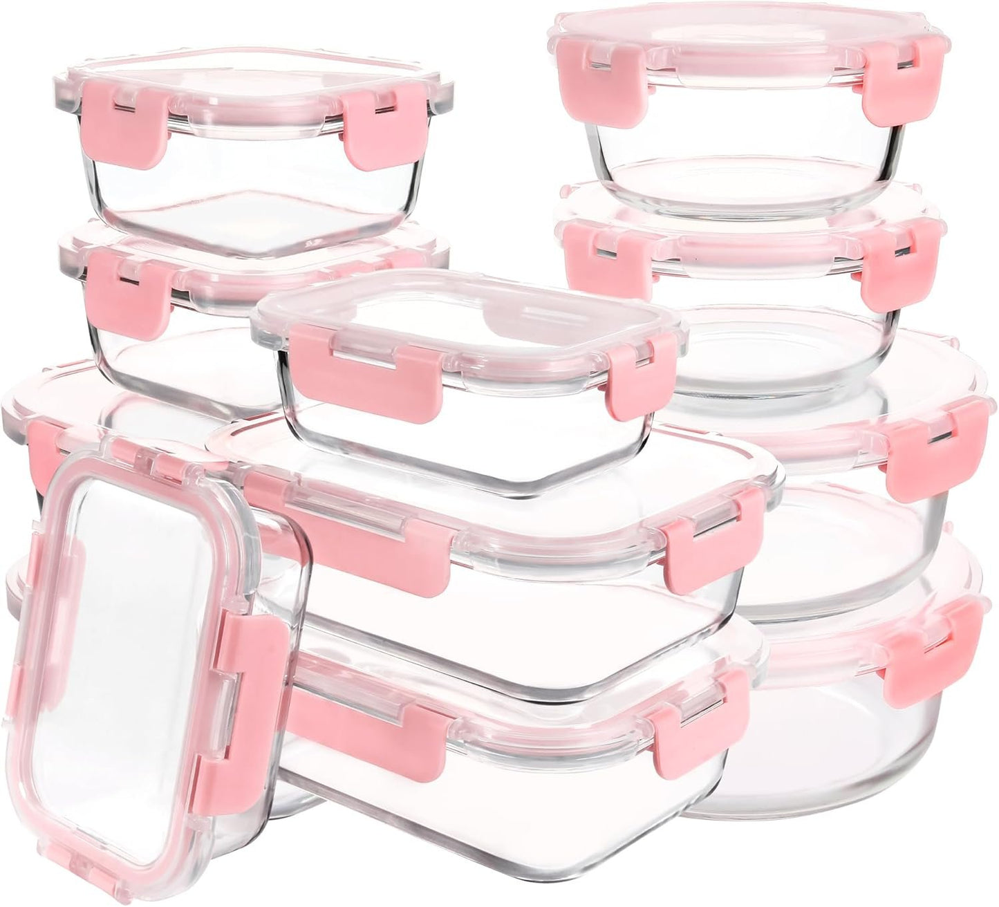 CZUMJJ Glass Meal Prep Containers Set of 12 Food Storage Containers for Lunches, Dishwasher Safe, Pink