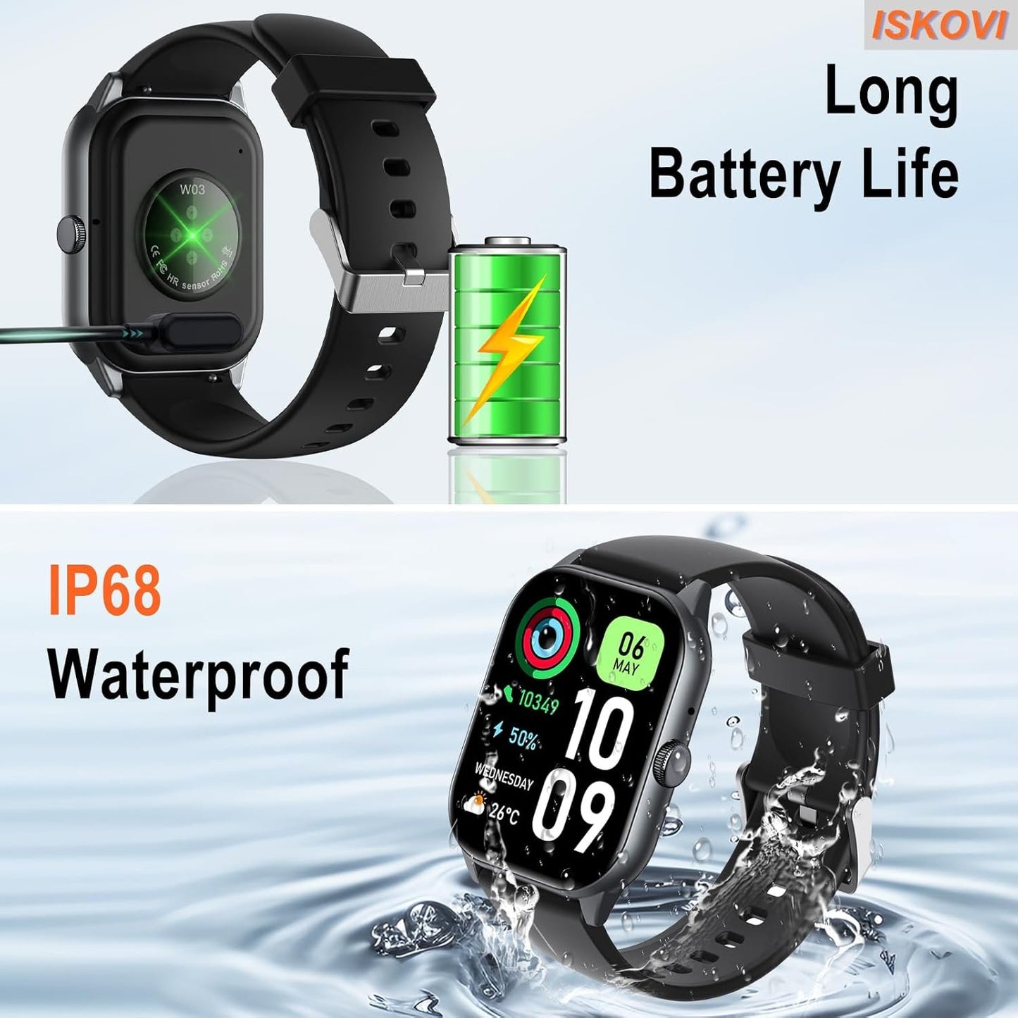 ISKOVI Smart Watch for Men Women Answer/Make Calls,Smartwatch with Heart Rate Sleep Counter Fitness Tracker, 100+ Sport Modes IP68 Waterproof Step Counter Smartwatch for iOS Android,Black