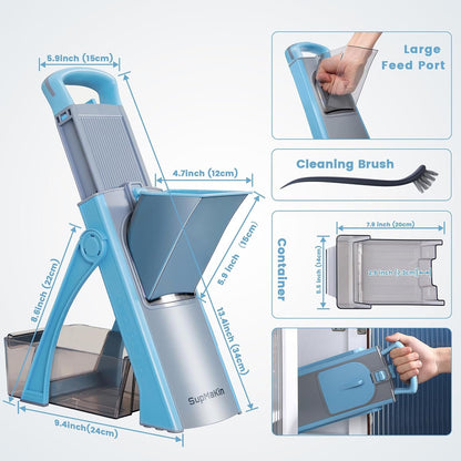 SUPMAKIN Safe Mandoline Slicer, Adjustable Thickness Potato Slicer Vegetable Chopper, Multi Slicer, Julienne + Dicer Kitchen Chopping Artifact (Blue)