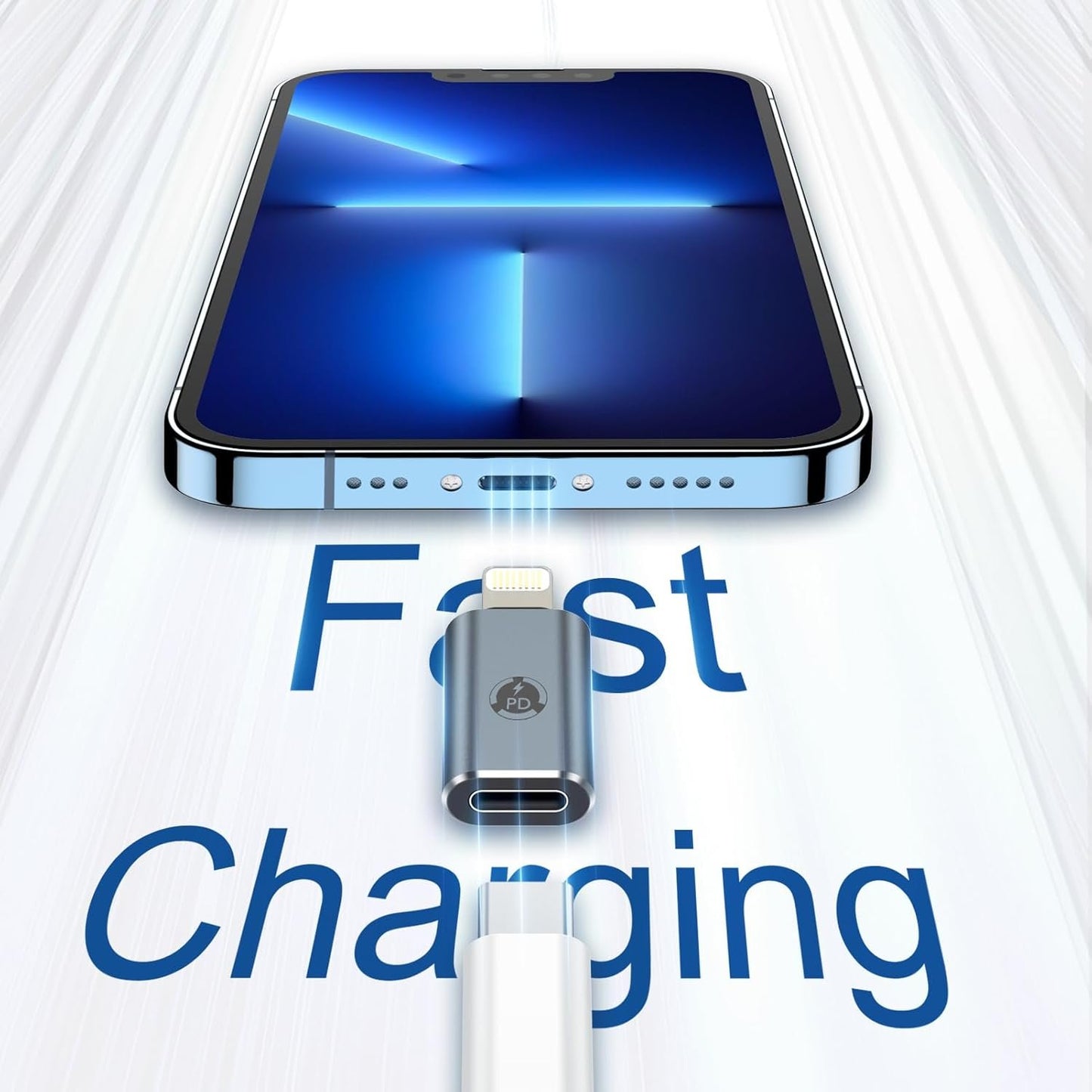 TechMatte USB C Female to Lightning Male Charging Adapter for iPhone, with E-Mark IC Anti-Lost Holder, Support PD Fast Charging, Not Support Headphones/Audio/OTG (1 Pack)