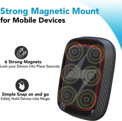 Magnetic Car Mount, Universal Magnetic Phone Car Mount with 6 Strong Magnets, Windshield Phone Mount, Suction Cup Phone Holder, Magnet Phone Holder fit All Smartphones & Mini Tablets Large Devices