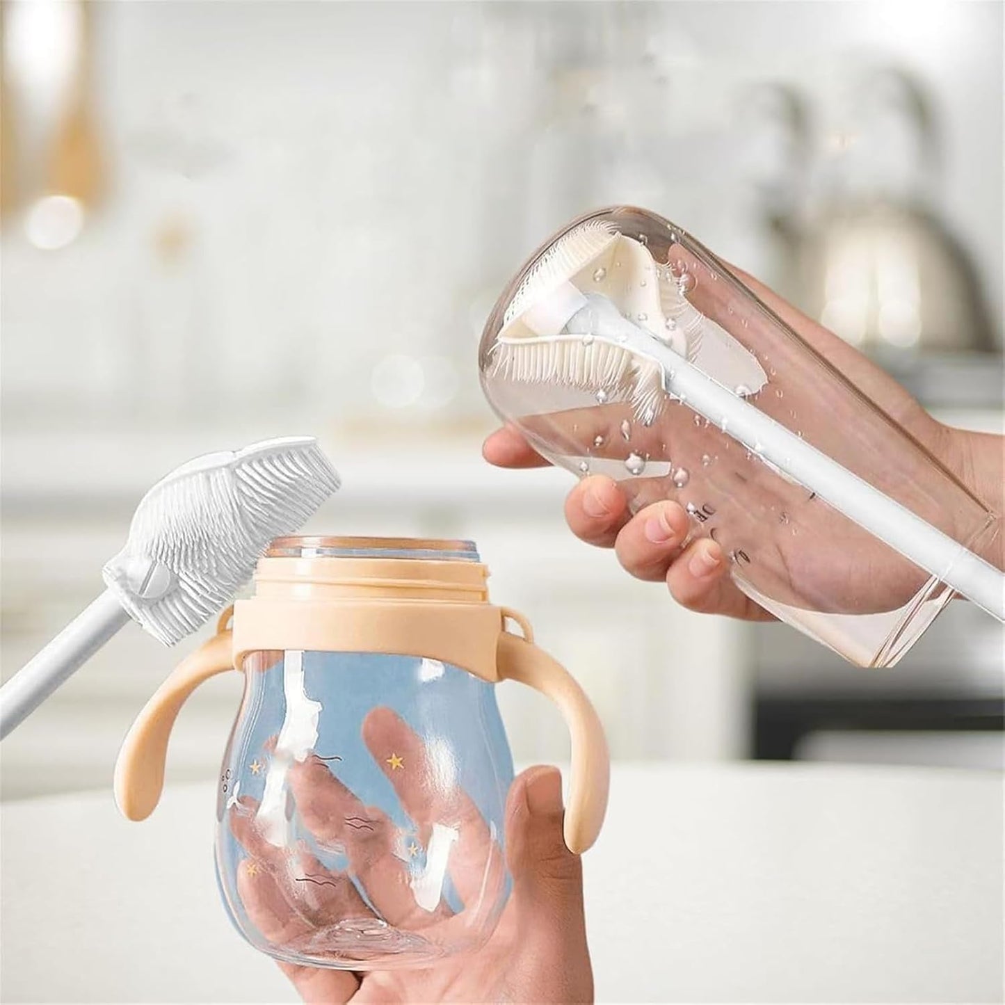 Foldable Baby Bottle Brush, Long Handle Bottles Cleaner, 31x6x6 inches Adorable Compact 3-Piece Reusable Baby Feeding Supplies for Breast Pump Parts and Humidifier