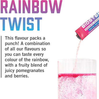 BIOSTEEL Zero Sugar Sports Hydration Mix Variety - Mixed Berry, Rainbow Twist & Blue Raspberry Flavours, 30 Packets