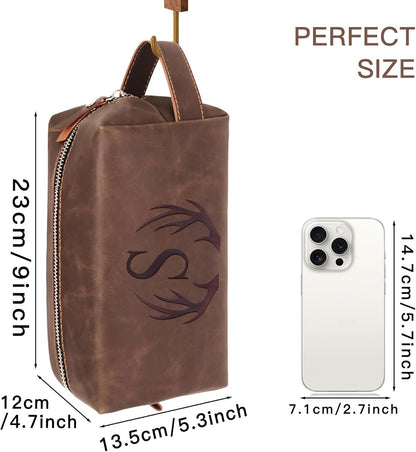 Aganmi Personalized Travel Toiletry Bag for Men Initial Letter PU Leather Waterproof Shaving Bag for Toiletries Accessories Travel Essentials Storage Bags Fathers Day Birthday Gifts for Men, Dark