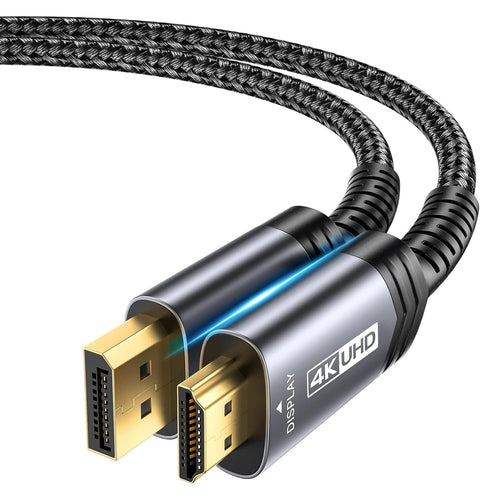 JSAUX 4K DisplayPort to HDMI Cable Adapter 3M, DP to HDMI Male Video UHD 4K@30Hz/2K@60/1080P@120 Nylon DP to HDTV Uni-Directional Cord for Dell, Projector, Desktop, AMD, NVIDIA, Lenovo, HP, ThinkPad