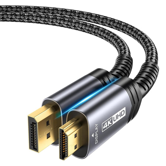 JSAUX 4K DisplayPort to HDMI Cable Adapter 3M, DP to HDMI Male Video UHD 4K@30Hz/2K@60/1080P@120 Nylon DP to HDTV Uni-Directional Cord for Dell, Projector, Desktop, AMD, NVIDIA, Lenovo, HP, ThinkPad