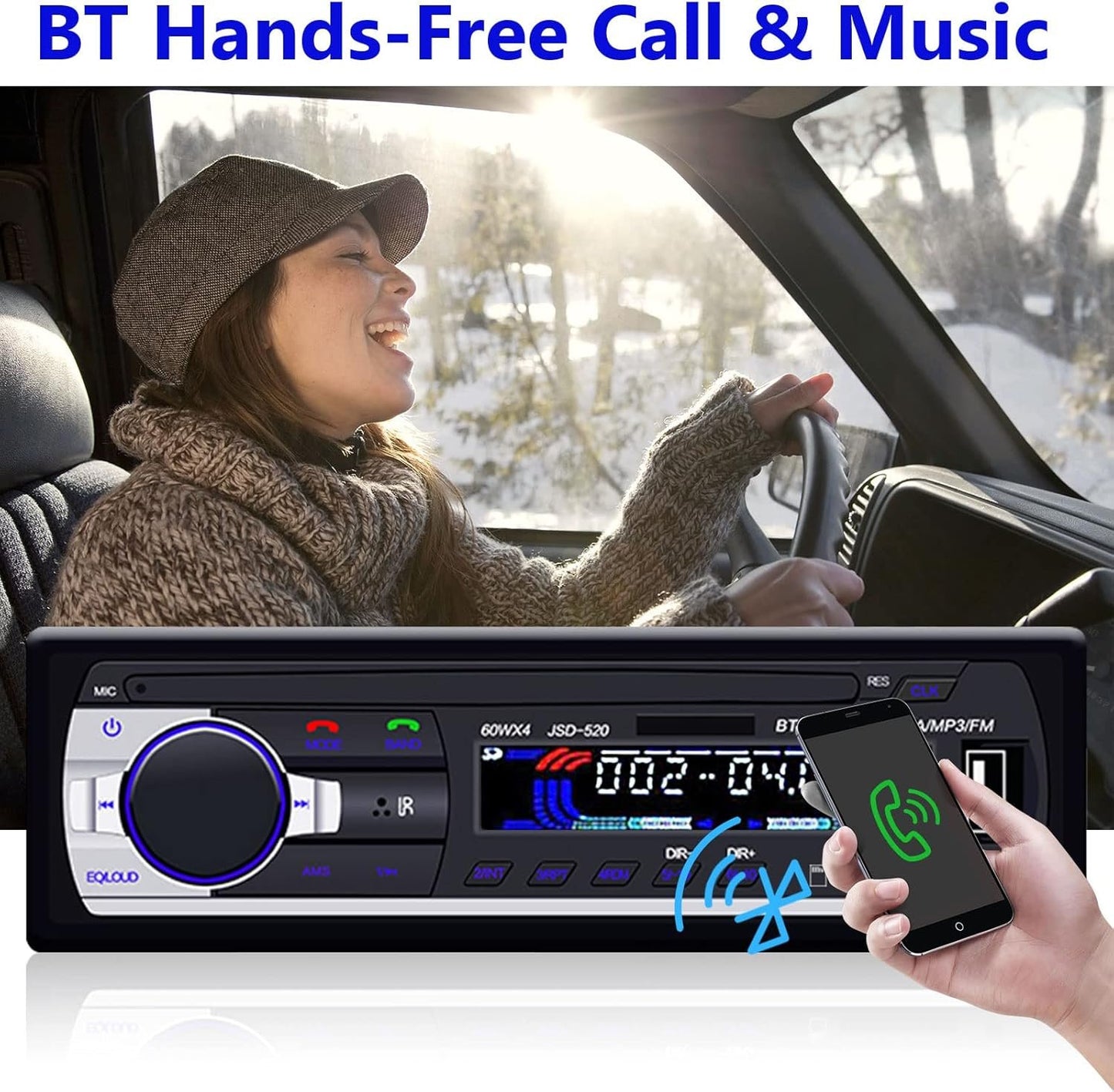 1 DIN Car Stereo Bluetooth Car Stereo, Single Din MP3 Player FM Radio Hands-Free Bluetooth 1 DIN Universal Support EQ/USB/TF/SD/AUX Audio Receiver + Remote Control
