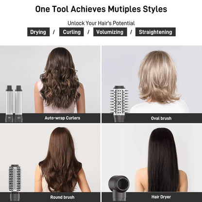 5 in 1 Hot Air Brush Set - 110,000 RPM Hair Dryer for Fast Drying, Multi-Styler with Auto-Wrap Curlers, Straightening and Volumizing Curling Brush