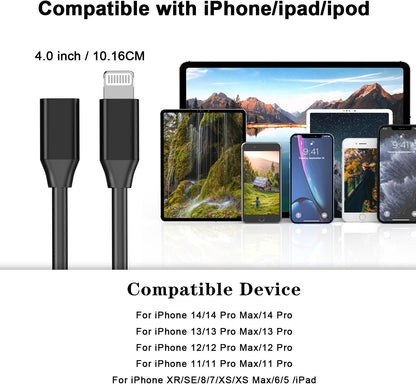 iPhone Charging Extension Adapter Cable Cord 10cm,Lightning Male to Lightning Female Charger Adapter,[MFi Certified] Connector Converter Dongle Compatible with iPhone 14 13 12 11 XS XR X 8 7 6 5