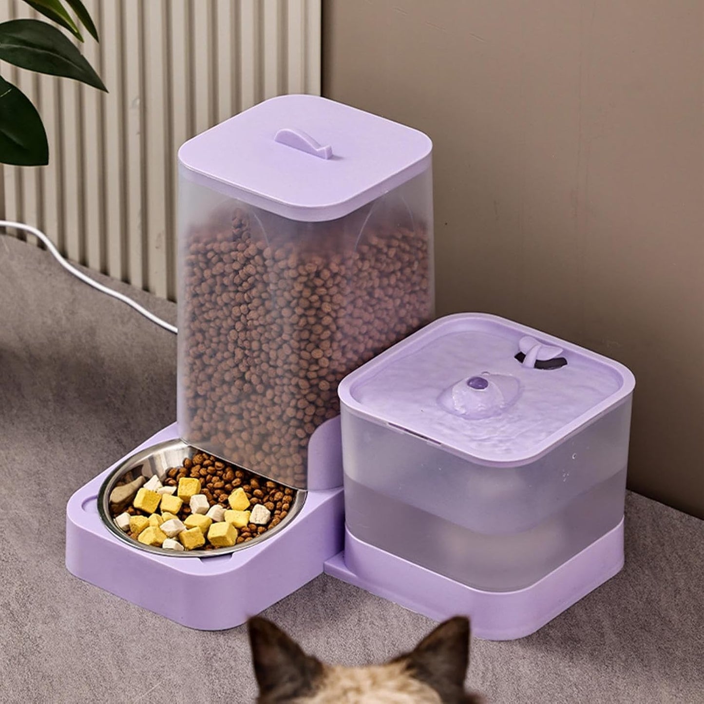 Electric Cat Feeder,Automatic Feeder Cat Food Dispenser - Drinker Waterer Large Capacity Pet Supplies, Storage Container for Kitten Puppy Feeding Watering