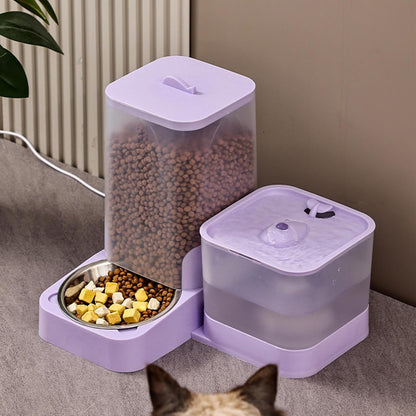 Electric Cat Feeder,Automatic Feeder Cat Food Dispenser - Drinker Waterer Large Capacity Pet Supplies, Storage Container for Kitten Puppy Feeding Watering