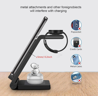 3 in 1 Wireless Charger Stand FDGAO Foldable 15W Fast Wireless Charging Station with Adapter for Samsung Galaxy S25 S24 S23 S22 S21 S20 Ultra S10 S9,Note20,Galaxy Watch 7/6/5 Pro/4/3,Galaxy Buds2 Pro