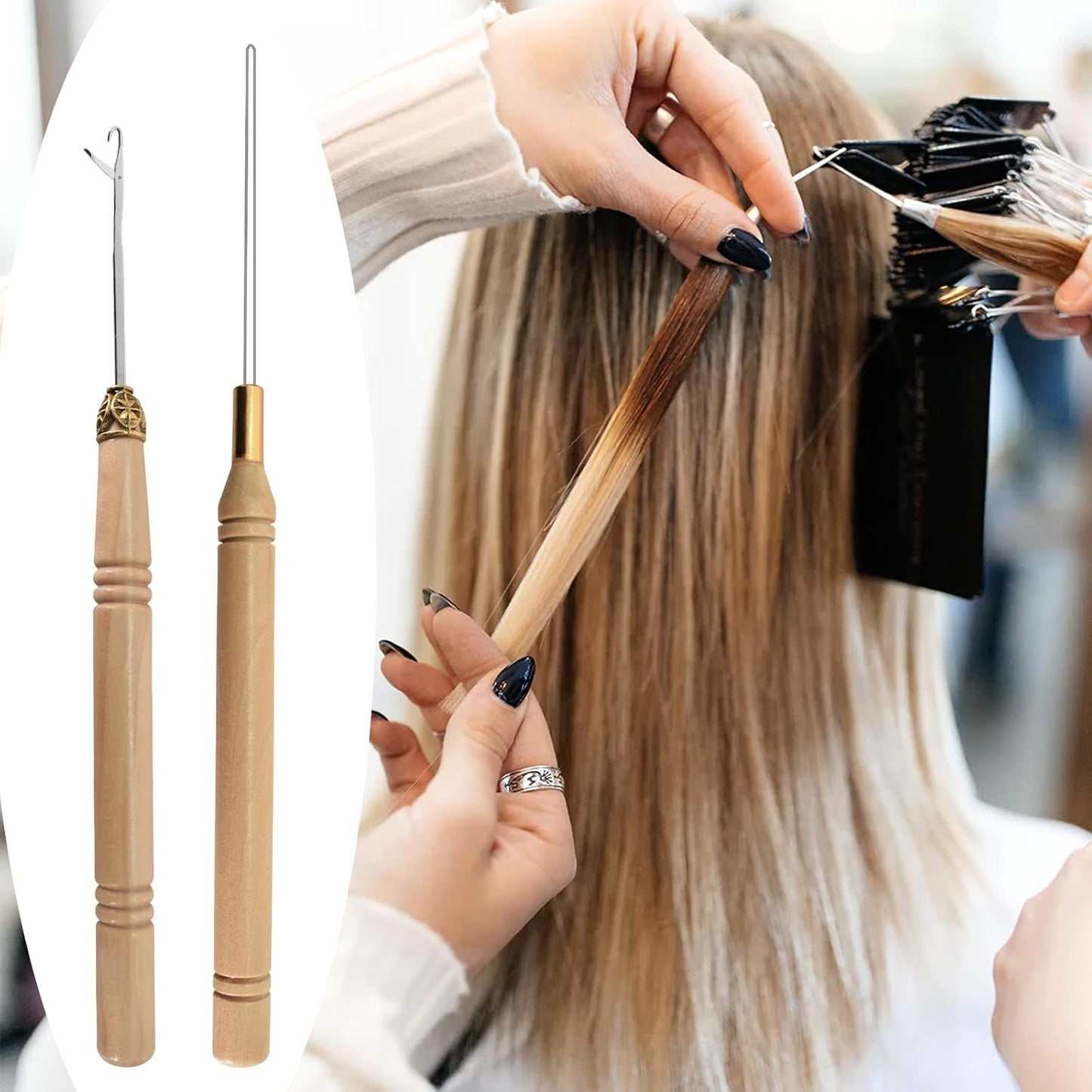 Colexy 200 Pieces Brown Micro Rings for Extension and 1 Piece Clip 2 Pieces Hooks, Hair Extension Tool Set, Wig Connector Kit, Hair Extension Accessories