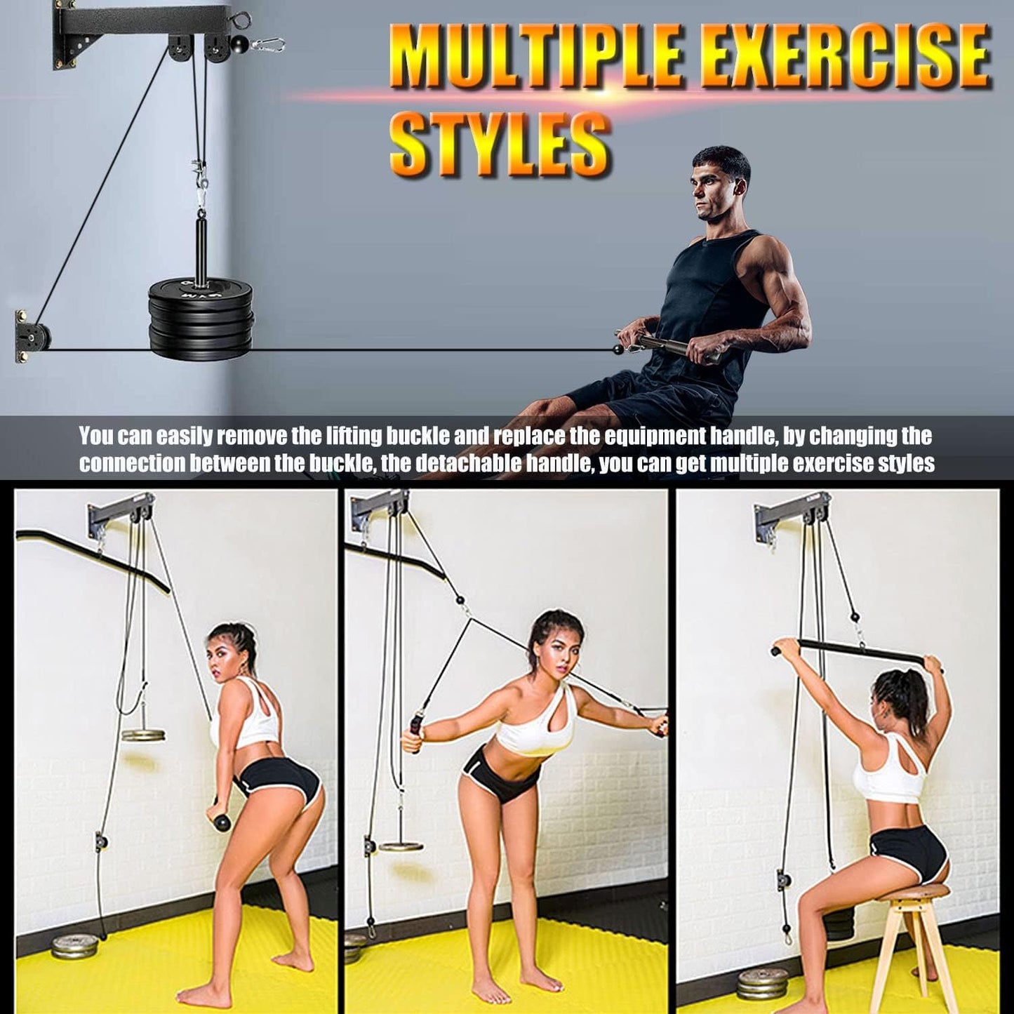 Fitness Wall Mount Pulley System, Weight Cable Pulley System for Gym, Lat Pull Down and Low Row Cable Machine, Cable Station Equipment