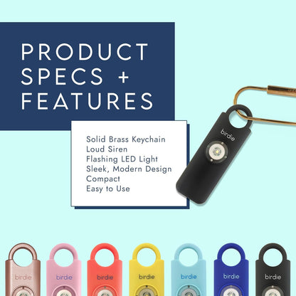 She’s Birdie––The Original Personal Safety Alarm for Women by Women––130dB Siren, Flashing Strobe Light, Solid Brass Key Chain and Key Ring in 5 Pop Colors. (Charcoal)