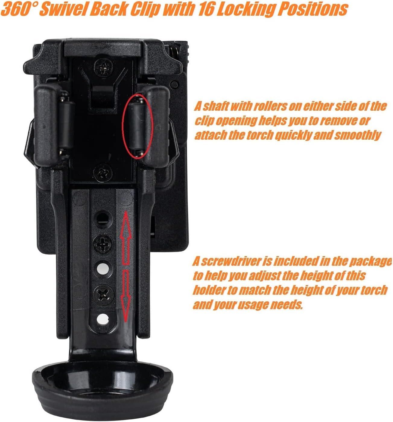 TACNEX Quick Release Flashlight Holder w/Duty Belt/MOLLE Vest Clip Tactical Torch Holster Rotatable Light Carry Case Support Stand fit 1"-1.25" Diameter Flashlight for Police Leo Security Military