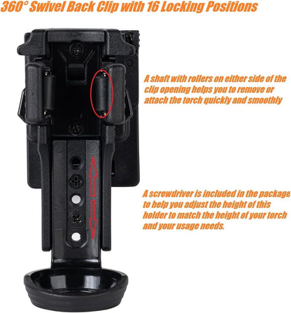 TACNEX Quick Release Flashlight Holder w/Duty Belt/MOLLE Vest Clip Tactical Torch Holster Rotatable Light Carry Case Support Stand fit 1"-1.25" Diameter Flashlight for Police Leo Security Military