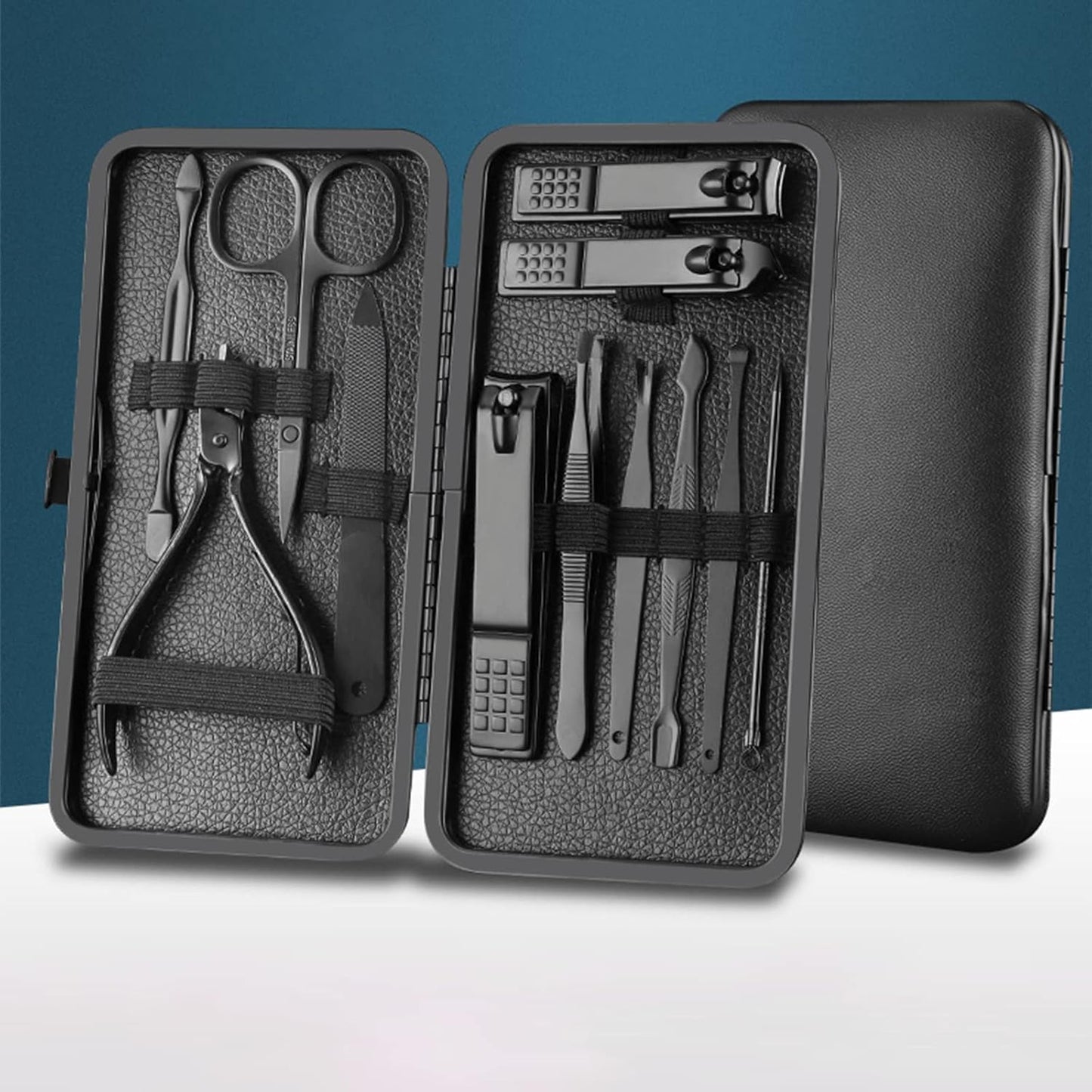 Manicure Set Nail Clippers Pedicure Kit -12PCS Stainless Steel Manicure Kit, Professional Grooming Kits, Nail Care Tools with Luxurious Travel Leather Case Gift Box (12, Black)