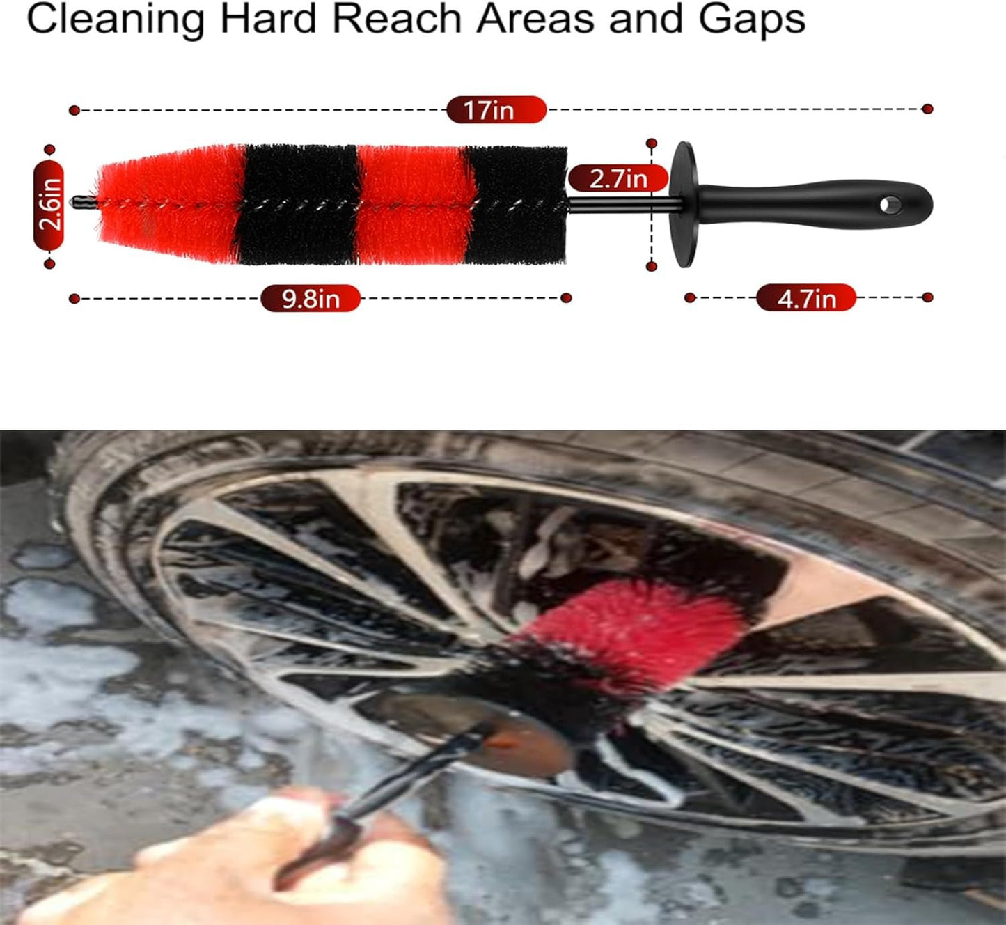 Wheel Rim Brush, Soft Bristle Long Car Tire Detailing Washing Tool for Exhaust Tips Engine, Vehicle Motorcycles Auto Truck SUV RV, No Scratches