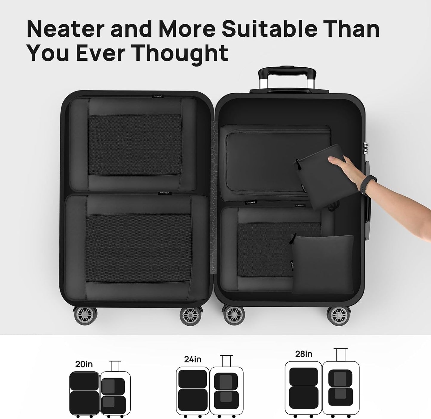 Carttiya Space-Saving Travel Suitcase Organizer Set, Waterproof Expandable Ultralight Compression Packing Cubes, Suitcase Organizers, Travel Backpack Organizers (Black, 6 Pieces)