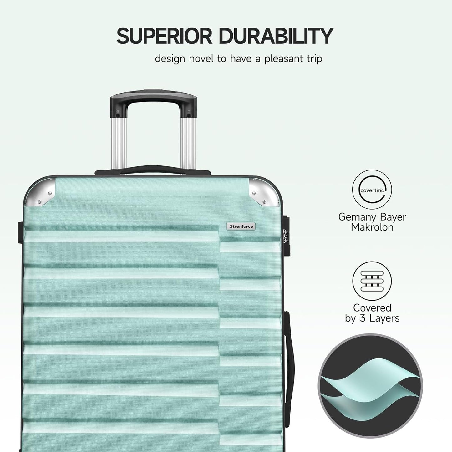 Strenforce Suitcase Sets Hardside 3 Piece Luggage Set with Lightweight Double Spinner Wheels,Mint Green