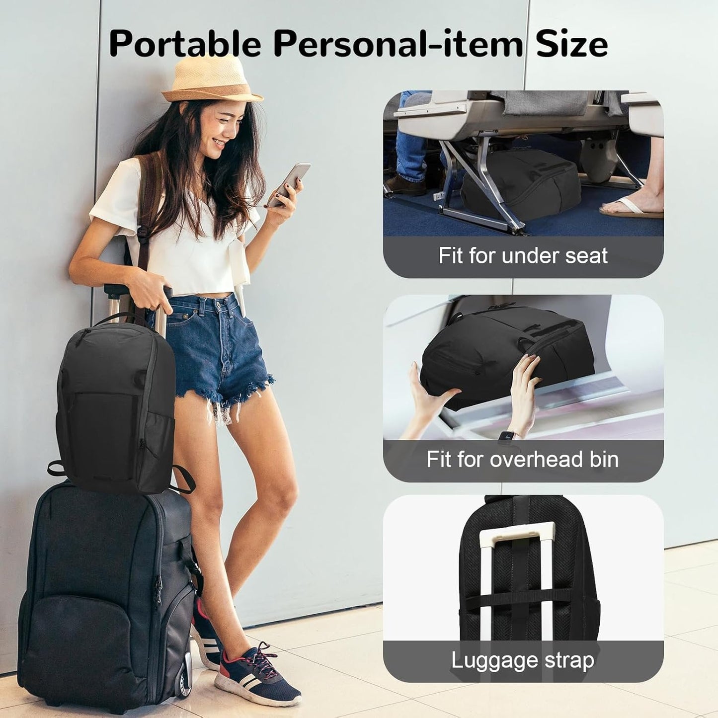 Outplea 17L Small Travel Backpack with Front Opening Men Women, 15" Laptop Backpack for College, Computer Backpacks Carry On