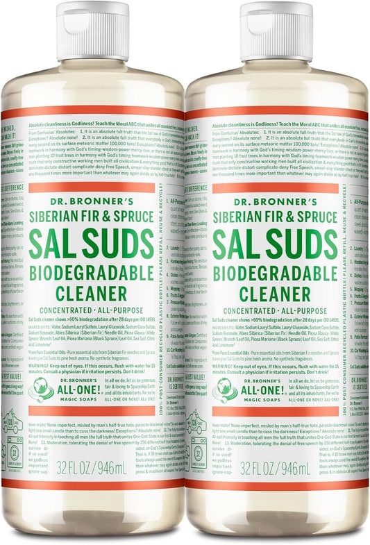 Dr. Bronner's - Sal Suds Biodegradable Cleaner (946 mL, 2-Pack) - Concentrated All-Purpose Cleaner, Pine Cleaner for Floors, Laundry and Dishes, Cuts Grease and Dirt, Cleaning Concentrate Formula