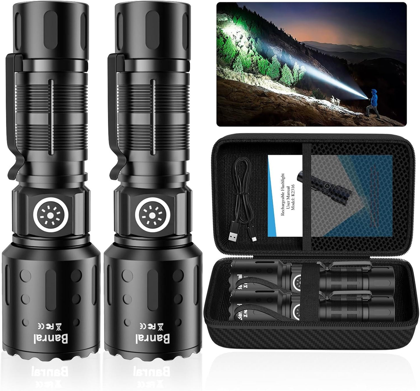Rechargeable Flashlights High Lumens, Super Bright LED Small Powerful Tactical Flashlight with Memory Function, 6Modes Pocket Waterproof Flash Light for Camping,Emergency