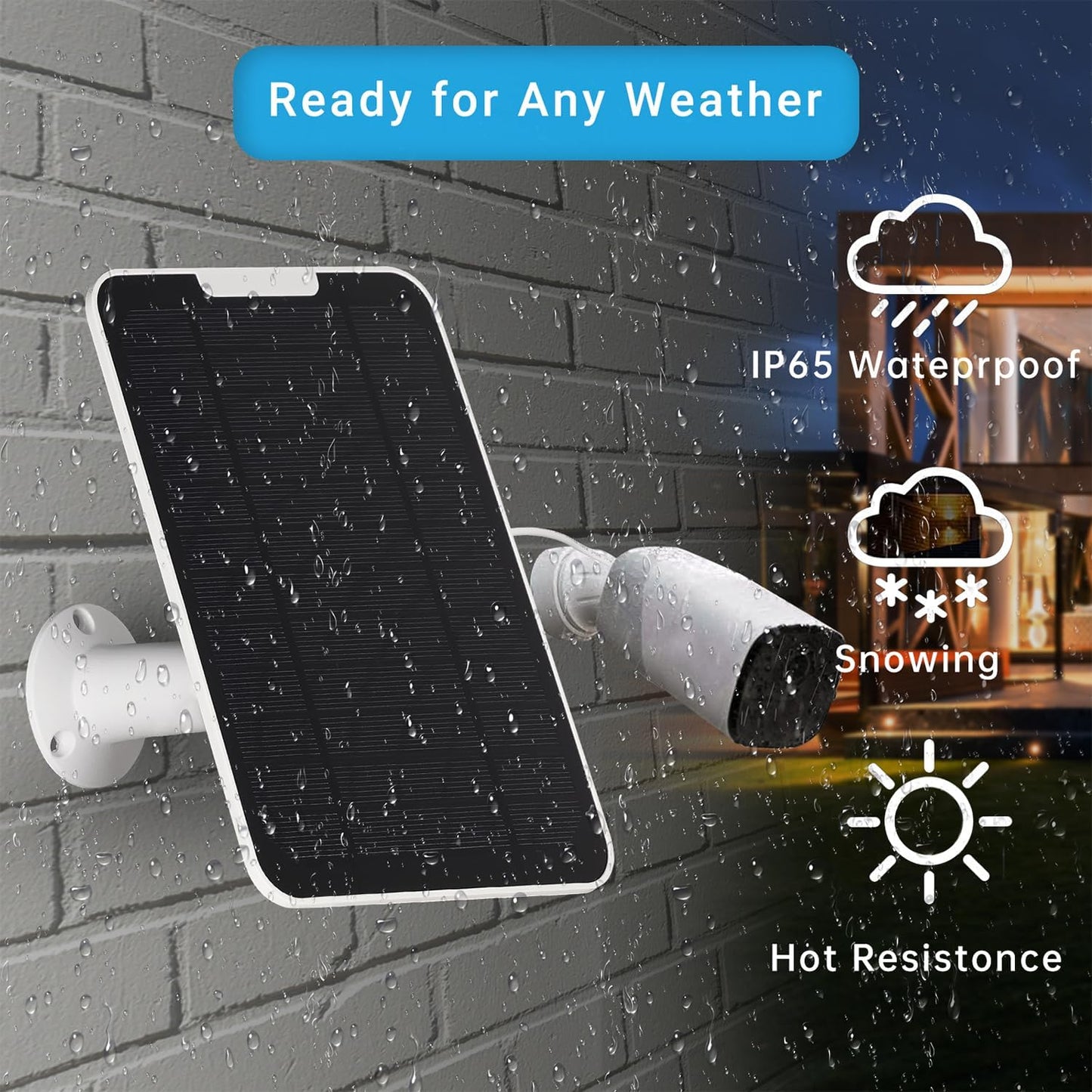 Upgrade 2 Pack 5W Solar Panel Charging Compatible with Arlo Pro 3/Pro 4/Pro 5S/Ultra/Ultra 2/Go 2 Continuous Power Supply IP65 Weatherproof with 9.8ft Charging Cable and Adjustable Wall Mount