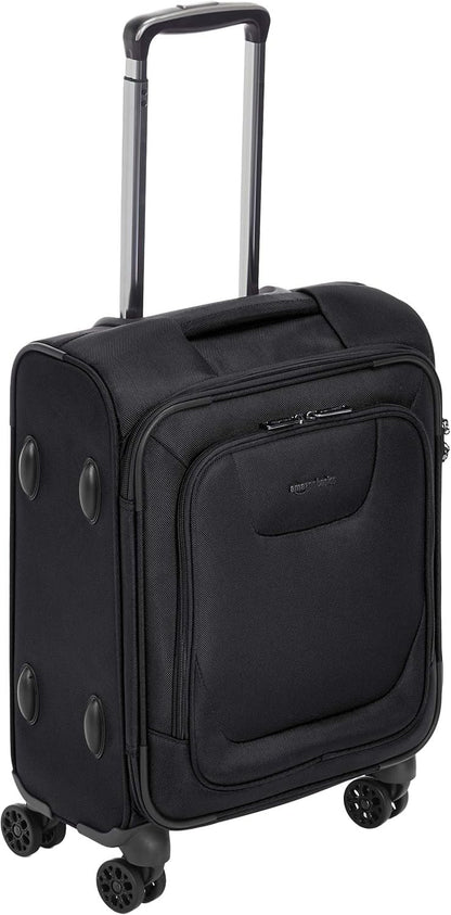 Amazon Basics 20-Inch Carry On Luggage, Softside Suitcase With TSA Lock, 8 Spinner Wheels, Front Exterior Pocket, 3 Interior Pockets For Dry and Damp Clothes/Towels Separately, Black