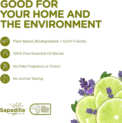 Sapadilla Liquid Dish Soap - Sweet Lavender + Lime - Made with 100% Pure Essential Oil Blends, Tough on Grease, Aromatic & Fragrant Dishwashing Liquid, Plant Based, Biodegradable, 12 Ounce (Pack of 1)