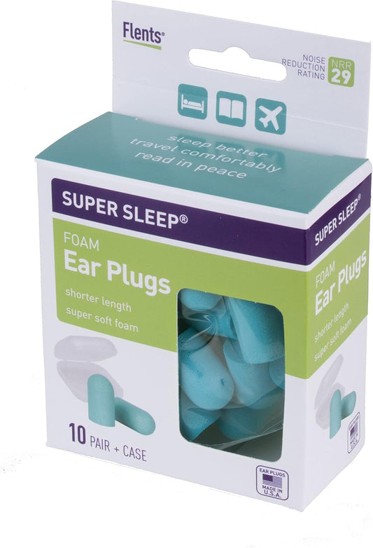 Flents Super Sleep Comfort Foam Ear Plugs/Earplugs | 10 Pair | Case Included | NRR 29 | Made in The USA