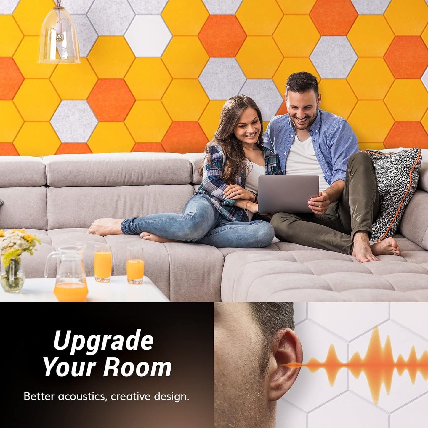 36 Pack Sound Proof Panels with Self-adhesive, TONOR High Density Hexagon Acoustic Wall Panels, Soundproofing Panels for Recording, Podcasting, Home Office, Streaming, 12"x 10"x 0.4",White
