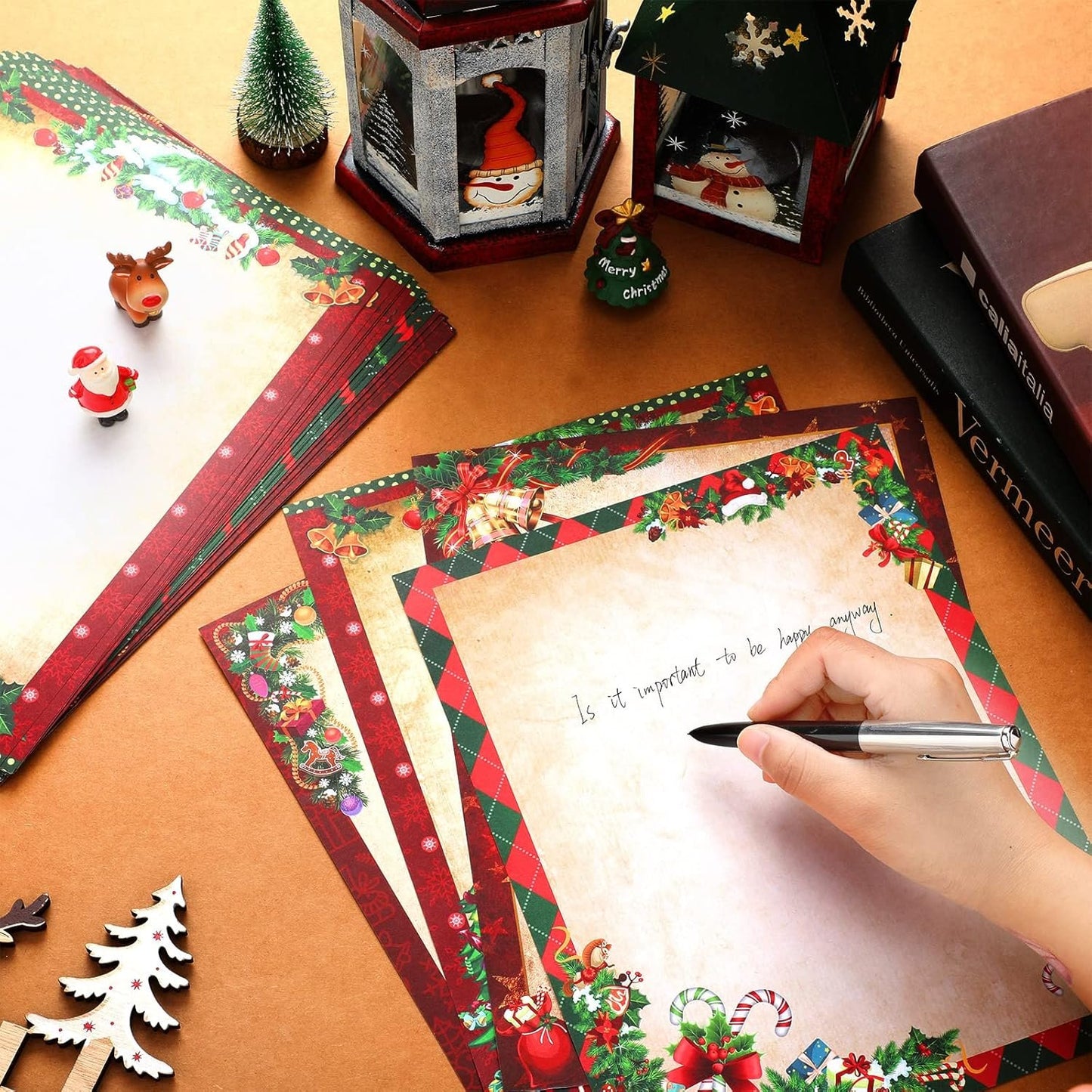 Teling 48 Sheets Christmas Stationery Printer Paper 8.5 x 11'' Letter Writing Paper Holiday Letterhead for Notes Greeting Cards Invitations Office School Printing(Vintage)