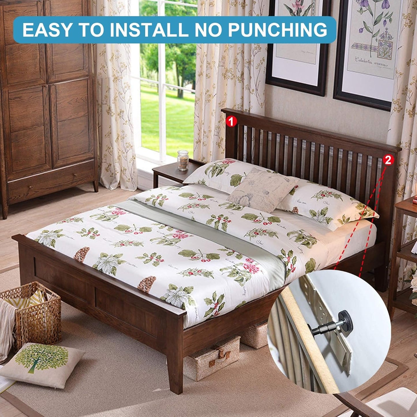 Neadbuddy 2PCS Black Adjustable Bed Frame Anti-Shake Tool, Headboard Stoppers with Free Furniture Pads and Screws, No More Creaking, Protect The Wall from Banging, Easy to Install (1.18-4.72in)