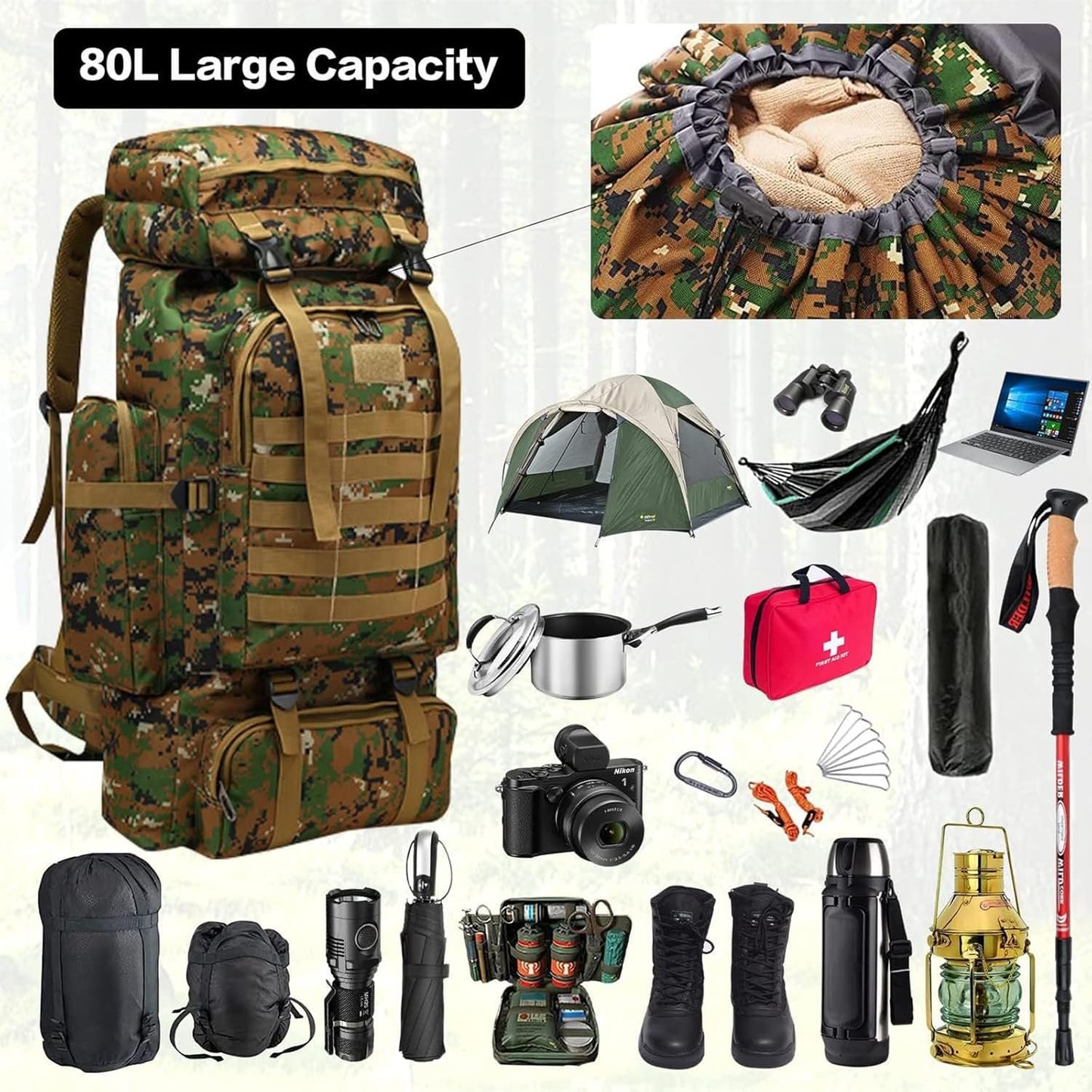 Uandhome Military Tactical Backpackï¼Œ80L Travel Trekking Rucksack for Men Large Waterproof Hiking Backpack Molle Bag for Hiking Outdoor Camping Trekking Hunting