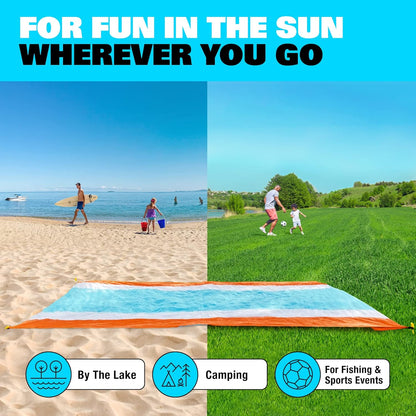 SUN NINJA Sand Free Beach Blanket - Outdoor Blanket, Beach Mat & Accessories - 10ft X 9ft Lightweight Blanket with Storage, Bottle Opener, Carabiner, Shoulder Strap, Corner Sand Pockets & 4 Stakes