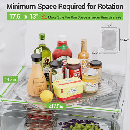 LAMU Lazy Susan Turntable Organizer for Refrigerator, 15.67''x11.7'' Clear Rectangular Fridge Organizer Storage, Lazy Susan for Cabinet, Table, Pantry, Countertop