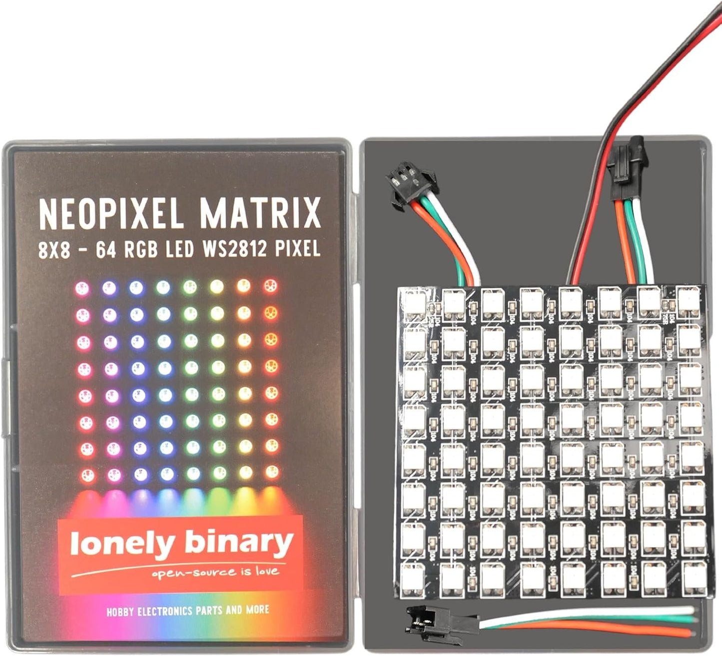 Lonely Binary 8x8 WS2812B RGB LED Matrix â€“ 64 Individually Addressable LEDs, Programmable Panel for Arduino, ESP32, Raspberry Pi, DIY Lighting Projects (8x8 RGB LED Matrix (64 Pixels))