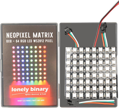 Lonely Binary 8x8 WS2812B RGB LED Matrix â€“ 64 Individually Addressable LEDs, Programmable Panel for Arduino, ESP32, Raspberry Pi, DIY Lighting Projects (8x8 RGB LED Matrix (64 Pixels))
