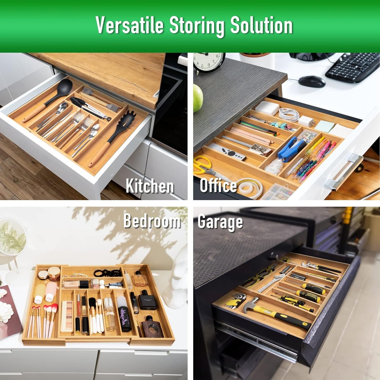 Besilord Silverware Organizer Acacia Wood Utensil Organizer Acacia Kitchen Drawer Organizer Silverware Holder Cutlery Organizer in Drawer Flatware Organizer（9 Slot, Natural)