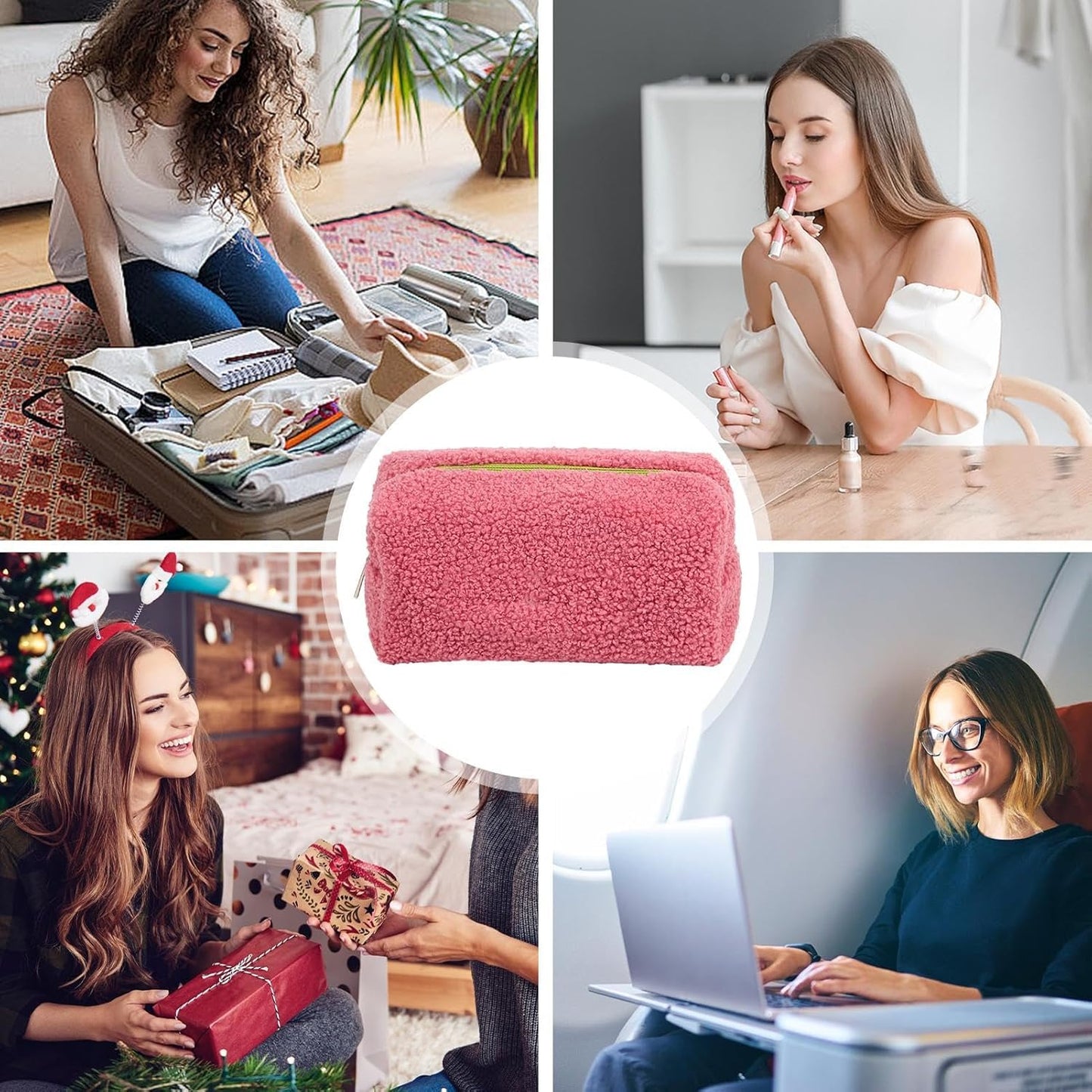 Soft Makeup Bag, Travel Toiletry Pouch, Large Capacity Cosmetic Case, Protective Beauty Organizer, Portable Storage Holder, For, Brushes, Accessories, Daily Use, Travel, pink, Please refer to