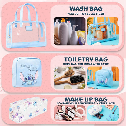 Disney Stitch, Set of 3 Women's Girl Makeup Bag, true blue / vintage white, Taglia Unica, Beauty Case
