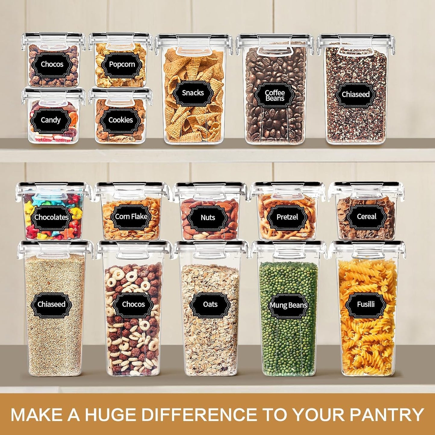 32 PCS Airtight Food Storage Containers with Lids, Skroam Kitchen and Pantry Organizers and Storage, BPA Free, Plastic Food Storage Canisters for Flour, Sugar, and Cereal, Labels & Marker