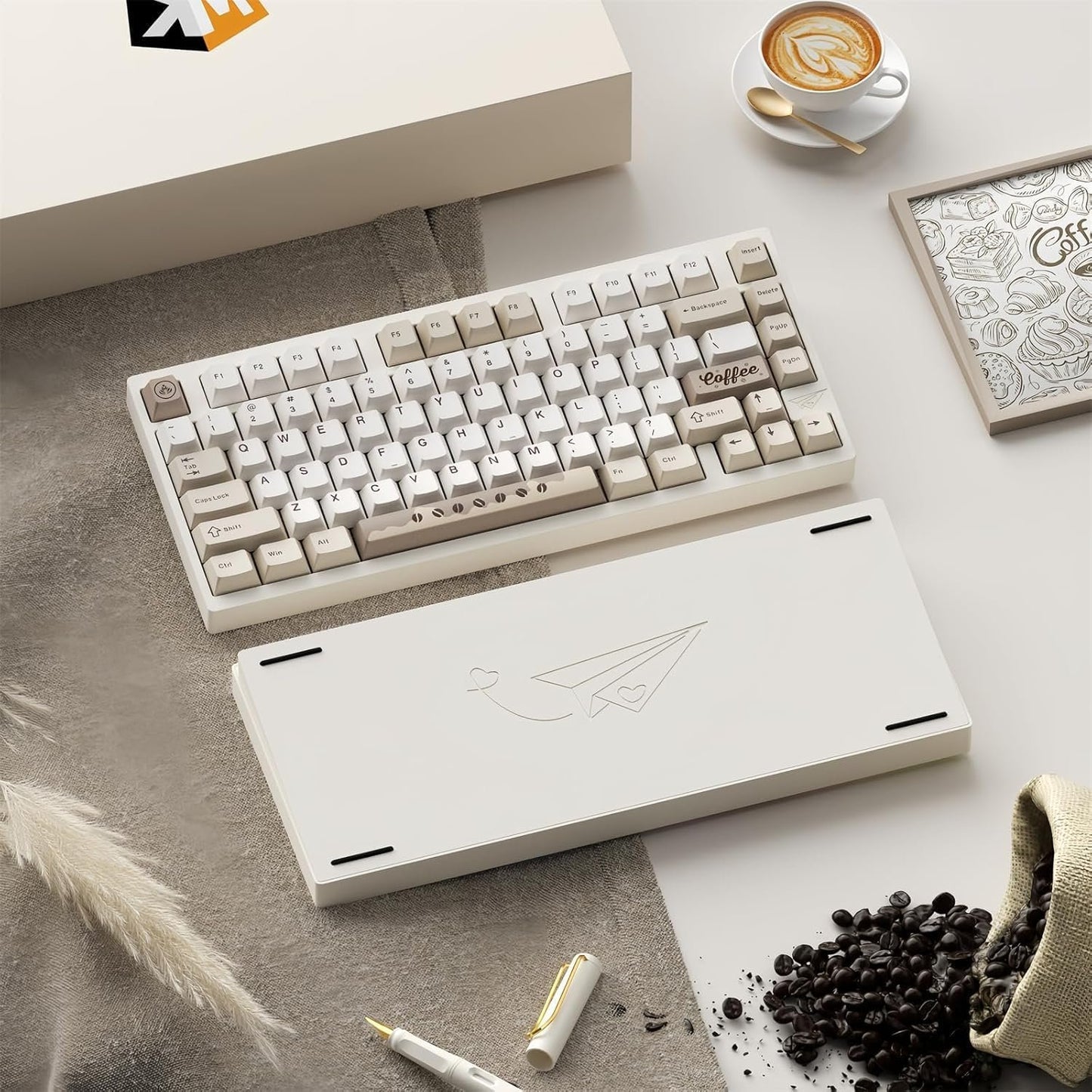 BOYI D75 Quick Release Wireless Aluminum Gaming Keyboard,Tri-Mode Custom Hot Swappable RGB 75% Mechanical Keyboard for Windows/Mac/PC (Beige)