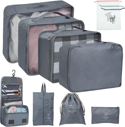 11 Pieces Travel Organizer Suitcase Set, Packing Cubes, Travel Organizer for Space-Saving Suitcases for Clothes Shoes Underwear Cosmetics (Grey)